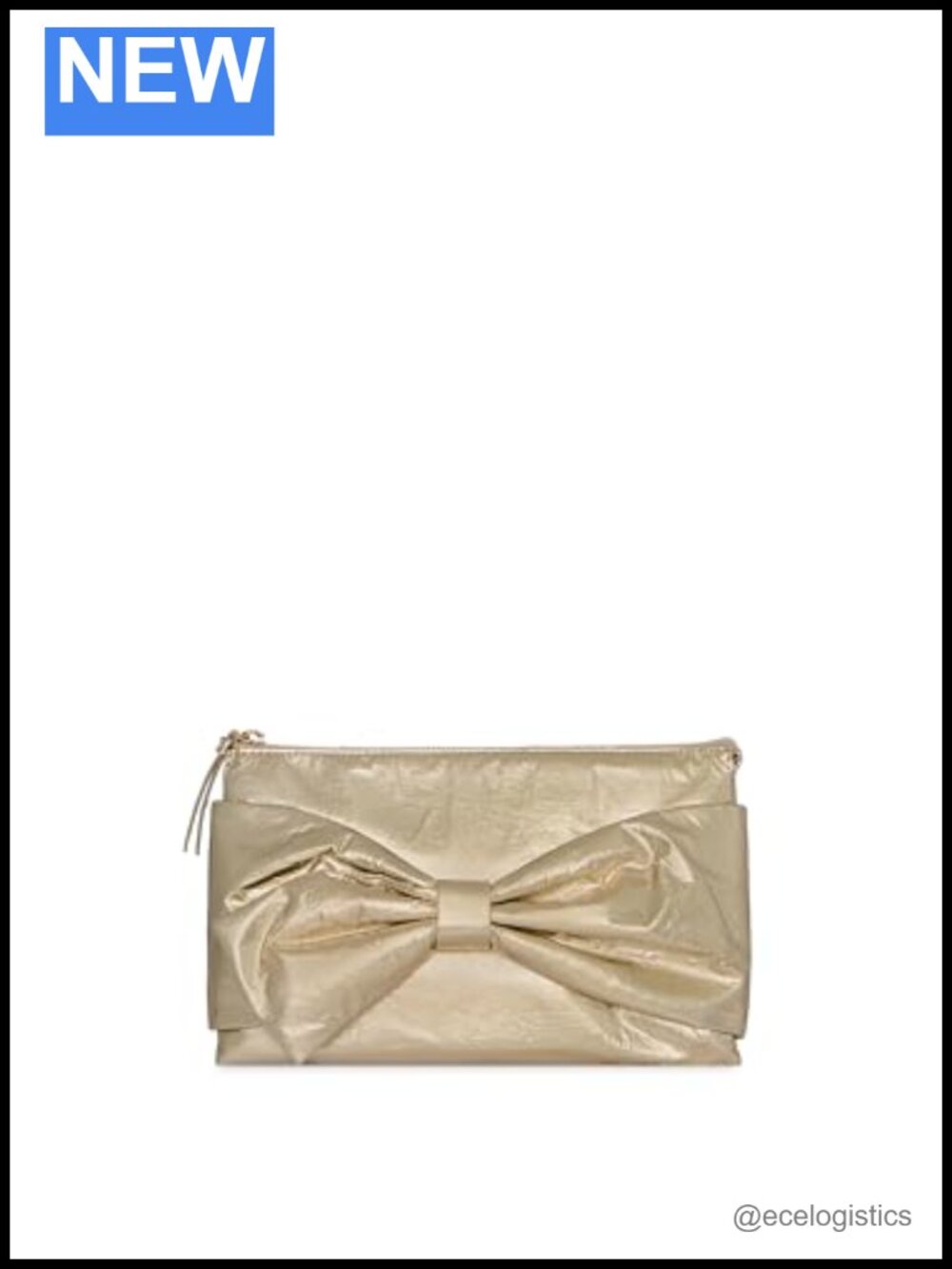 Faux Leather Bow Clutch Handbag Zipper Closure Two Compartments
